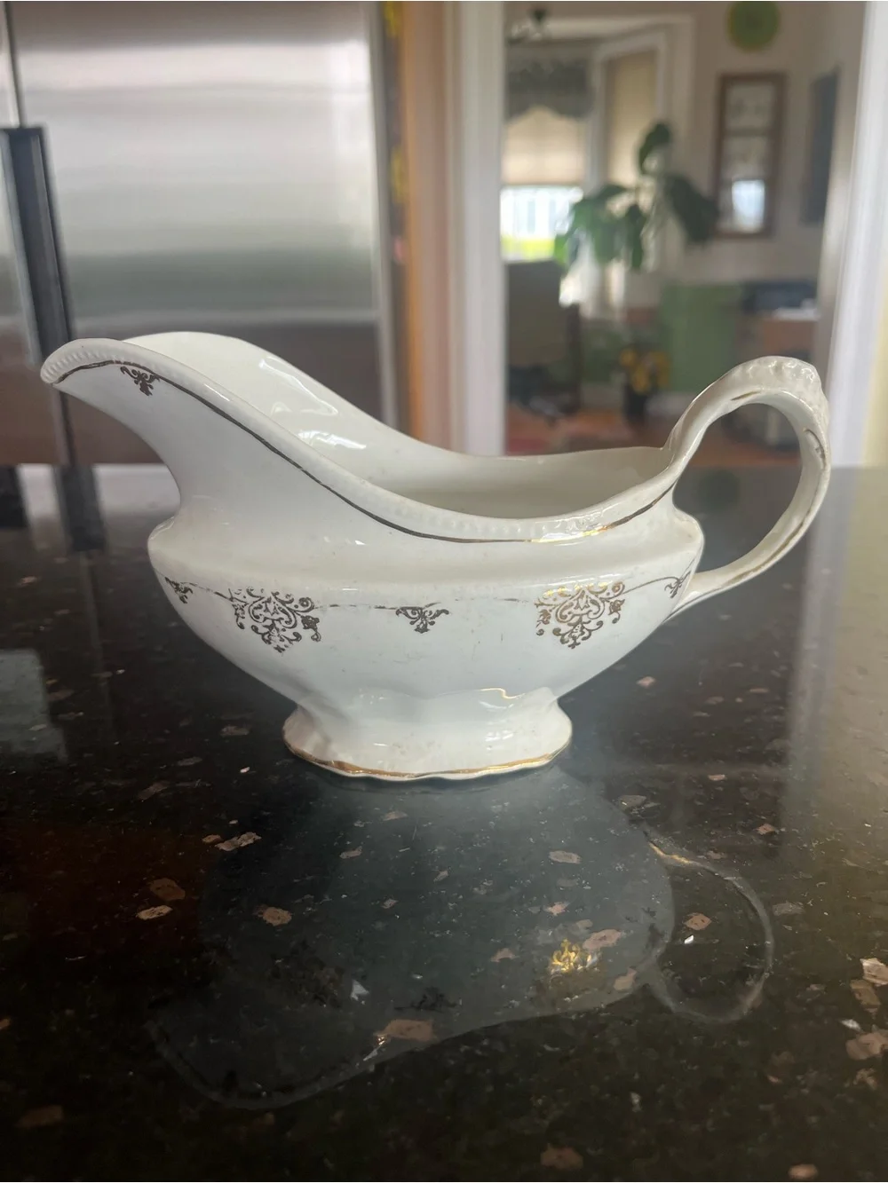 Hall China Company Circa 1903 Gravy Boat with Gold Filigree antique